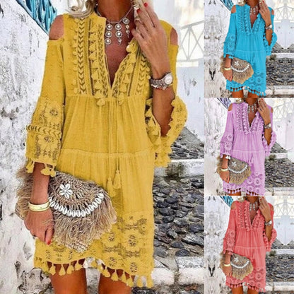 🔥58 % de réduction 👗Robe ample en coton et lin brodée pour femme 🌸