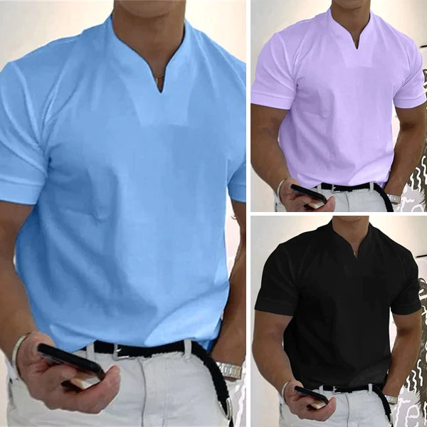 📢📢50% DE RÉDUCTION⏰Chemise de Sport à Manches Courtes pour Hommes – Col en V, Confortable & Disponible jusqu'au 5XL