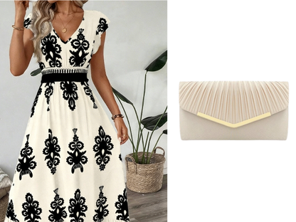 🎑👗 PROMO FLASH 50% ! Robe Longue Femme Imprimé Baroque – Col en V, Taille Haute, Tissu Fluide, 5 Couleurs, Style Bohème Chic 🌸