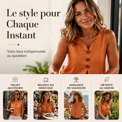 👗🌿☀️ OFFRE LIMITÉE : 50 % DE RÉDUCTION ! Débardeur sans manches en coton et lin à col V pour femme – Respirant, doux et léger – Idéal à superposer ou à porter seul par temps chaud 🌸🍃