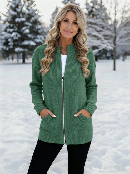 🧥Veste Tricotée à Col Rond – Fermeture Éclair Pratique, Douce & Confortable pour Tous les Jours👚