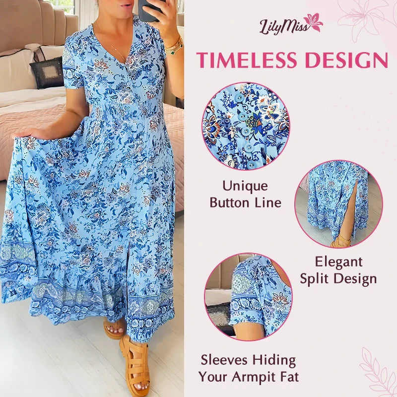 👗 49% DE RÉDUCTION ! 💃 Robe Longue à Col en V Imprimée – Coupe Élégante, Tissu Confortable & Style Polyvalent ✨