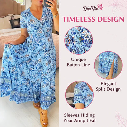 👗 49% DE RÉDUCTION ! 💃 Robe Longue à Col en V Imprimée – Coupe Élégante, Tissu Confortable & Style Polyvalent ✨