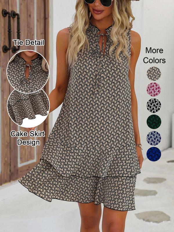 💃 PROMO DERNIER JOUR – 50% ! 🎀 Robe Femme Nœud & Motif Géométrique – Tissu Coton Léger, Coupe Flatteuse & Style Intemporel – Parfaite pour le Quotidien et les Occasions Spéciales ✨👗
