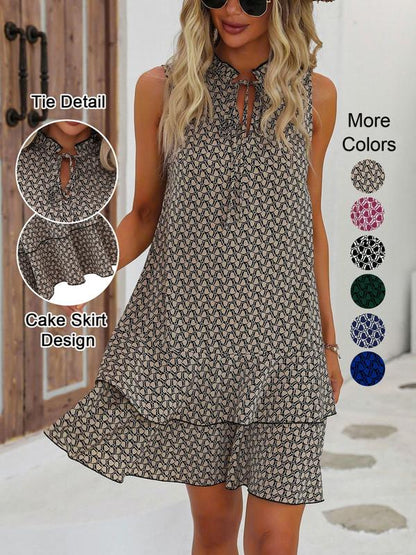 💃 PROMO DERNIER JOUR – 50% ! 🎀 Robe Femme Nœud & Motif Géométrique – Tissu Coton Léger, Coupe Flatteuse & Style Intemporel – Parfaite pour le Quotidien et les Occasions Spéciales ✨👗