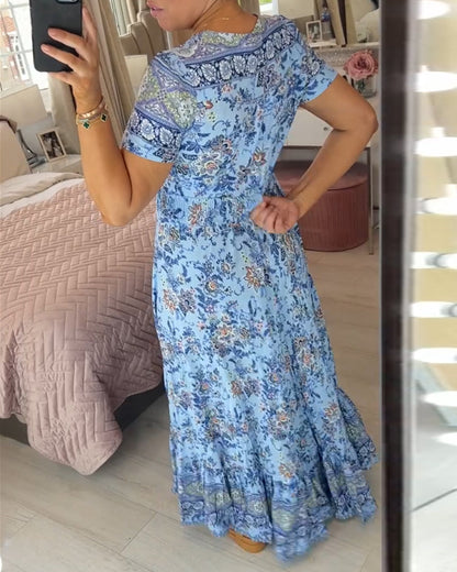 👗 49% DE RÉDUCTION ! 💃 Robe Longue à Col en V Imprimée – Coupe Élégante, Tissu Confortable & Style Polyvalent ✨