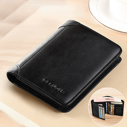 💼🔒Portefeuille homme trois volets en cuir pleine fleur véritable avec protection RFID - 11 emplacements