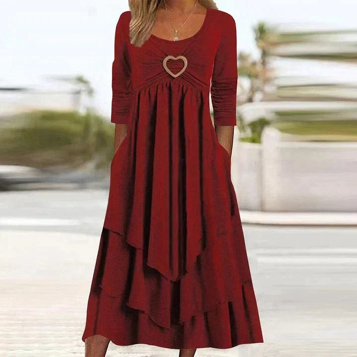 Best-seller🏆👗 Robe midi à volants avec motif en forme de cœur – Coupe trapèze flatteuse et tissu léger, idéale pour les voyages ou les sorties entre amis