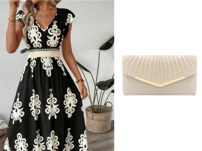 🎑👗 PROMO FLASH 50% ! Robe Longue Femme Imprimé Baroque – Col en V, Taille Haute, Tissu Fluide, 5 Couleurs, Style Bohème Chic 🌸