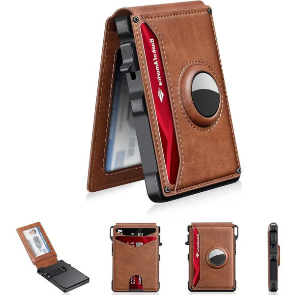 💼🔒Portefeuille fin en aluminium pour homme avec protection RFID – Porte-cartes escamotable avec pince à billets et double fenêtre pour carte d'identité