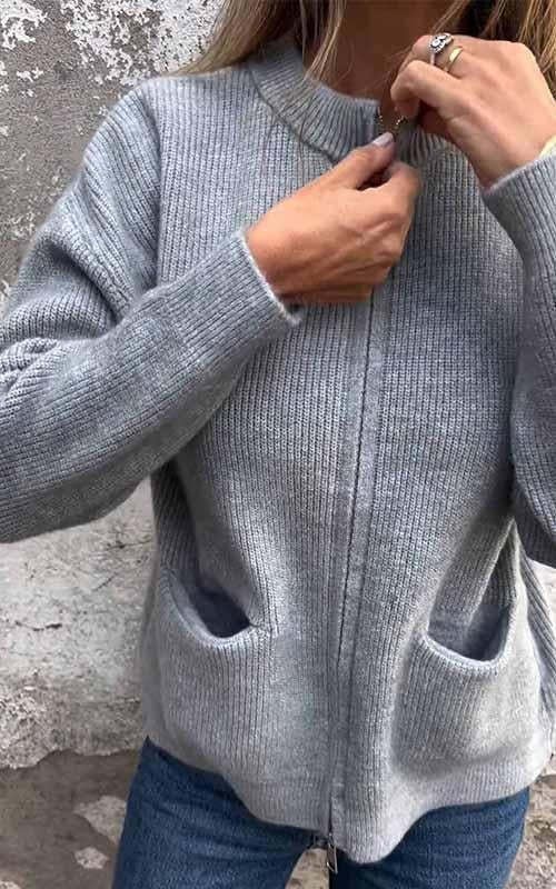 🧥Veste Tricotée à Col Rond – Fermeture Éclair Pratique, Douce & Confortable pour Tous les Jours👚