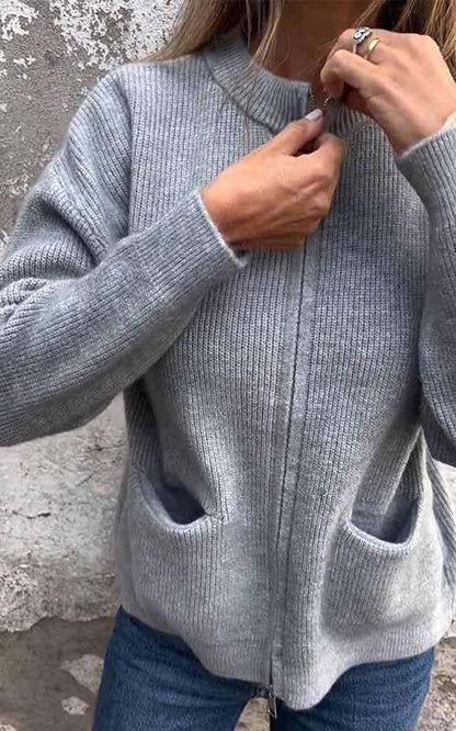 🧥Veste Tricotée à Col Rond – Fermeture Éclair Pratique, Douce & Confortable pour Tous les Jours👚