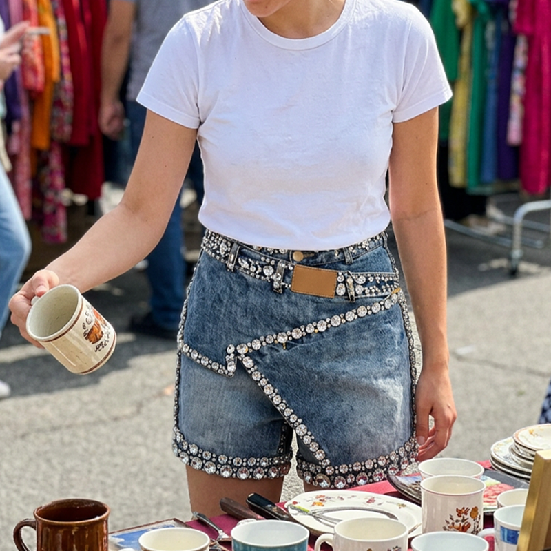 🔥-60%👖 Jupe-short en Jean Femme à Strass – Taille Haute Design Asymétrique