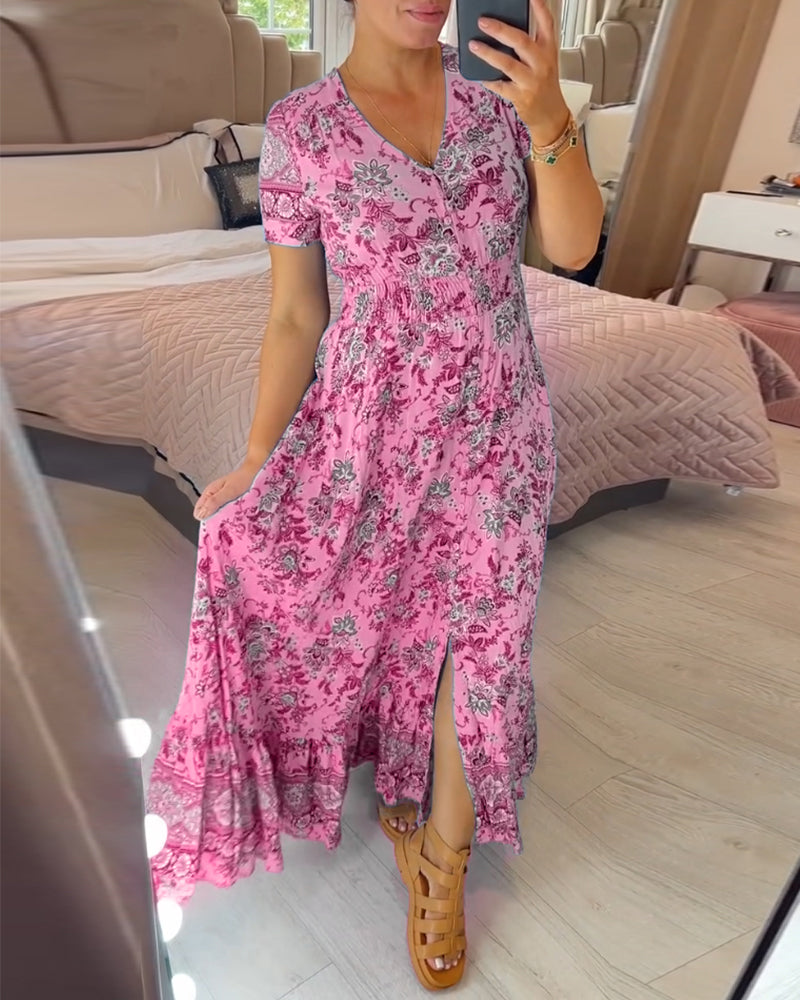 👗 49% DE RÉDUCTION ! 💃 Robe Longue à Col en V Imprimée – Coupe Élégante, Tissu Confortable & Style Polyvalent ✨
