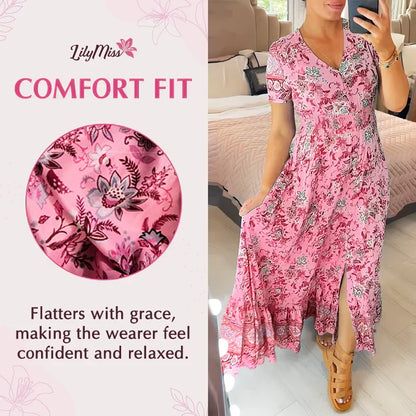 👗 49% DE RÉDUCTION ! 💃 Robe Longue à Col en V Imprimée – Coupe Élégante, Tissu Confortable & Style Polyvalent ✨
