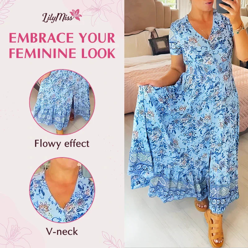 👗 49% DE RÉDUCTION ! 💃 Robe Longue à Col en V Imprimée – Coupe Élégante, Tissu Confortable & Style Polyvalent ✨