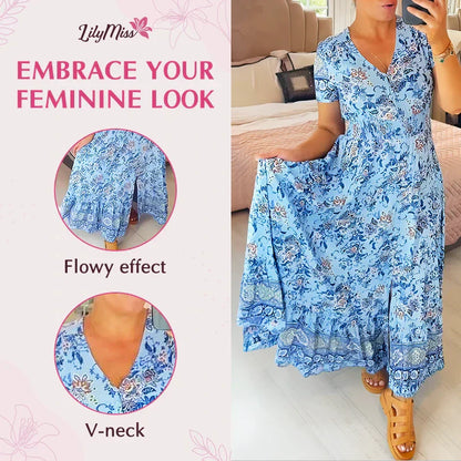👗 49% DE RÉDUCTION ! 💃 Robe Longue à Col en V Imprimée – Coupe Élégante, Tissu Confortable & Style Polyvalent ✨