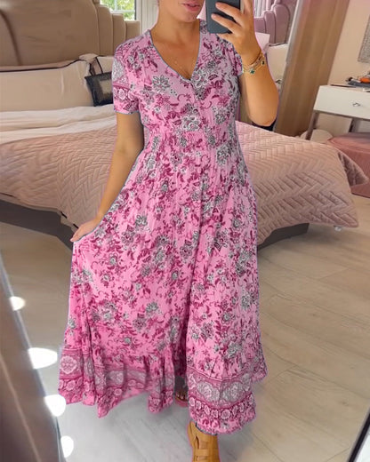 👗 49% DE RÉDUCTION ! 💃 Robe Longue à Col en V Imprimée – Coupe Élégante, Tissu Confortable & Style Polyvalent ✨