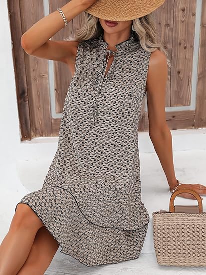 💃 PROMO DERNIER JOUR – 50% ! 🎀 Robe Femme Nœud & Motif Géométrique – Tissu Coton Léger, Coupe Flatteuse & Style Intemporel – Parfaite pour le Quotidien et les Occasions Spéciales ✨👗