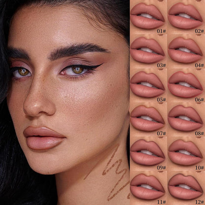 🔥Hot Sale Deals- 12-Color Matte Lipstick & Lip Liner Set (Wood-Cased)