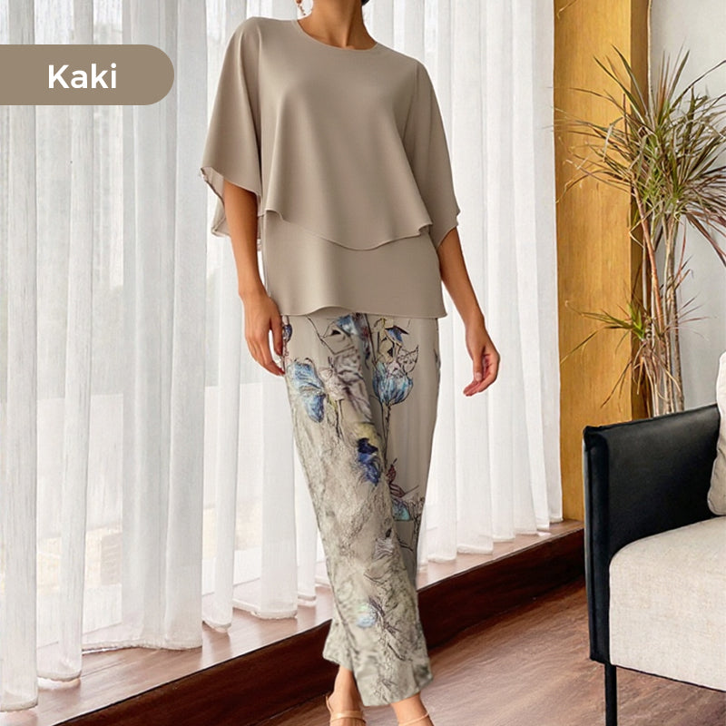 🔥Offre spéciale🔥 Ensemble deux pièces : pantalon imprimé et haut à col rond