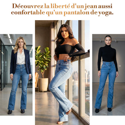jean évasé taille haute en stretch