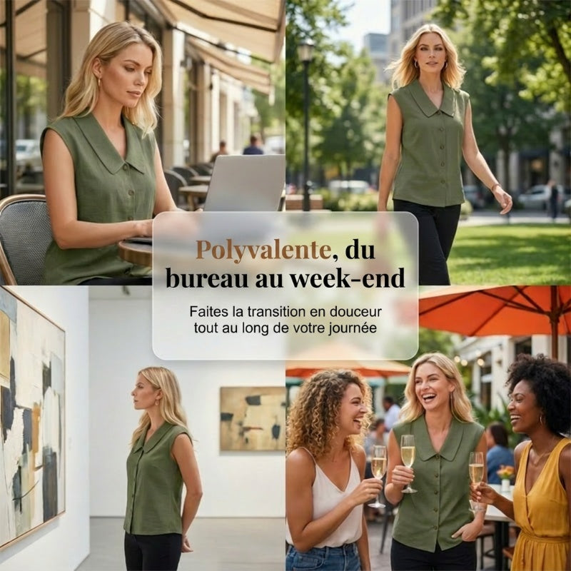 Chemise boutonnée à col V pour femme ; confortable et respirante ✨