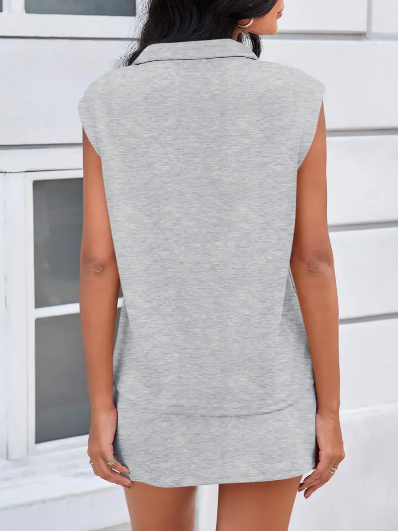 Ensemble de tennis 2 pièces pour femme – Haut sans manches à demi-fermeture éclair et jupe de sport | Tenue de sport décontractée pour l'été