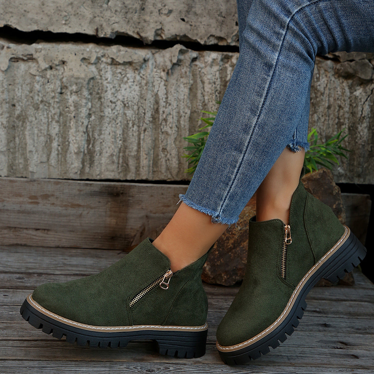 ✨ BEST SELLER🔥Bottines pour femmes à bout rond et fermeture à glissière sur le côté【Confortable, antidérapant, imperméable】