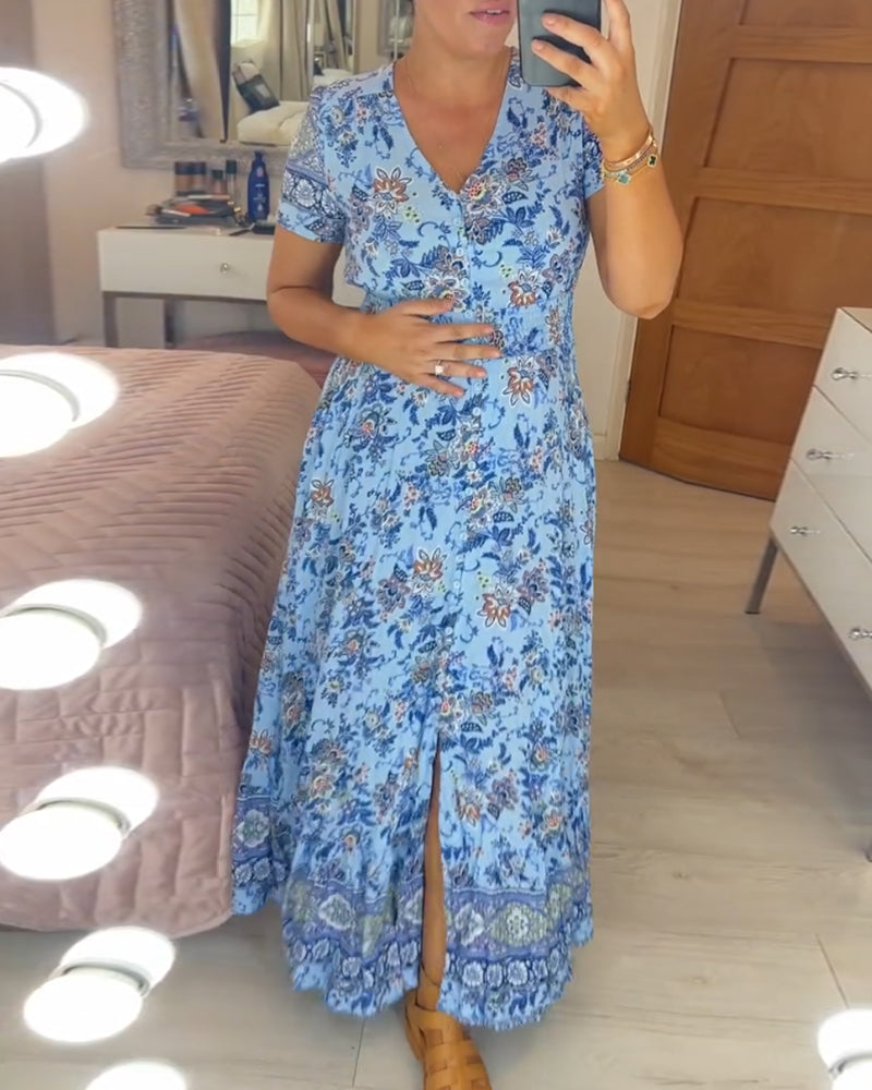 👗 49% DE RÉDUCTION ! 💃 Robe Longue à Col en V Imprimée – Coupe Élégante, Tissu Confortable & Style Polyvalent ✨
