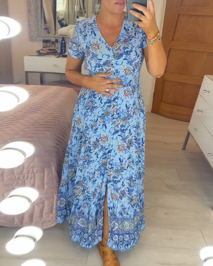👗 49% DE RÉDUCTION ! 💃 Robe Longue à Col en V Imprimée – Coupe Élégante, Tissu Confortable & Style Polyvalent ✨