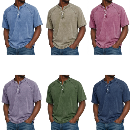 Chemise décontractée à manches courtes et col mao pour homme