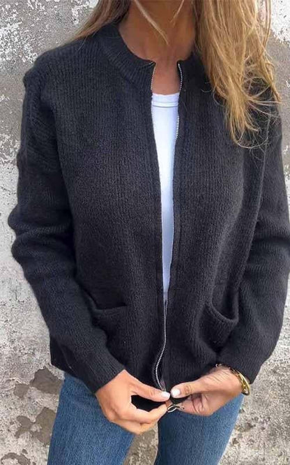 🧥Veste Tricotée à Col Rond – Fermeture Éclair Pratique, Douce & Confortable pour Tous les Jours👚