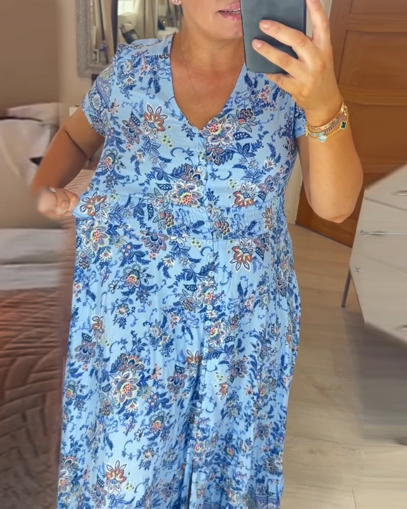 👗 49% DE RÉDUCTION ! 💃 Robe Longue à Col en V Imprimée – Coupe Élégante, Tissu Confortable & Style Polyvalent ✨