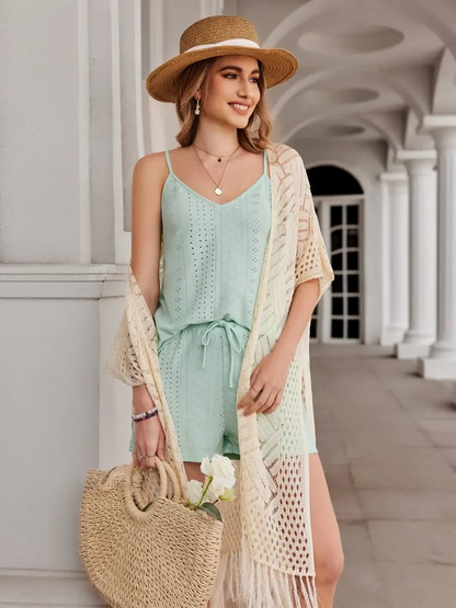 🔥 😍Gilet oversize en maille pour femme – Kimono léger à pompons en crochet pour le printemps et l'été 🌸
