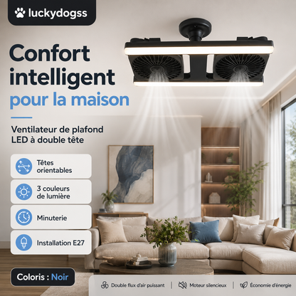 📢📢50 % DE RÉDUCTION !! ⏰Ventilateur de plafond à double tête avec lumière LED – design moderne avec télécommande pour salon et chambre