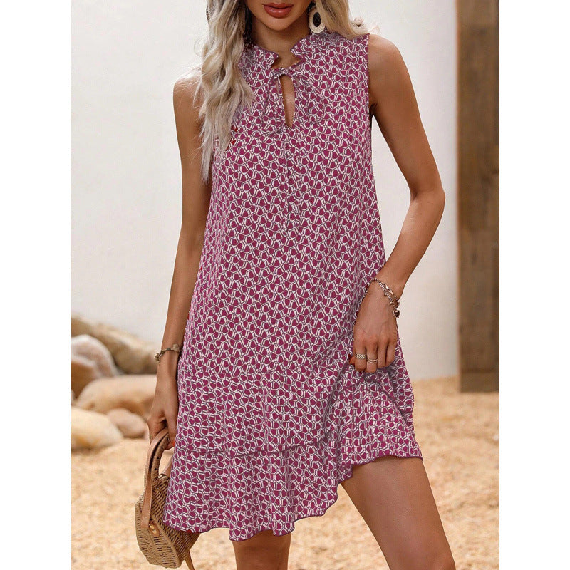 💃 PROMO DERNIER JOUR – 50% ! 🎀 Robe Femme Nœud & Motif Géométrique – Tissu Coton Léger, Coupe Flatteuse & Style Intemporel – Parfaite pour le Quotidien et les Occasions Spéciales ✨👗