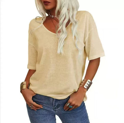 🔥Dernier jour 49 % DE RÉDUCTION🔥T-shirt à col en V uni pour femme - 12 COULEURS