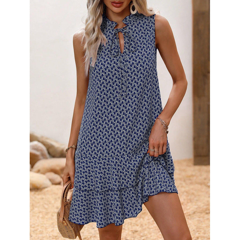 💃 PROMO DERNIER JOUR – 50% ! 🎀 Robe Femme Nœud & Motif Géométrique – Tissu Coton Léger, Coupe Flatteuse & Style Intemporel – Parfaite pour le Quotidien et les Occasions Spéciales ✨👗