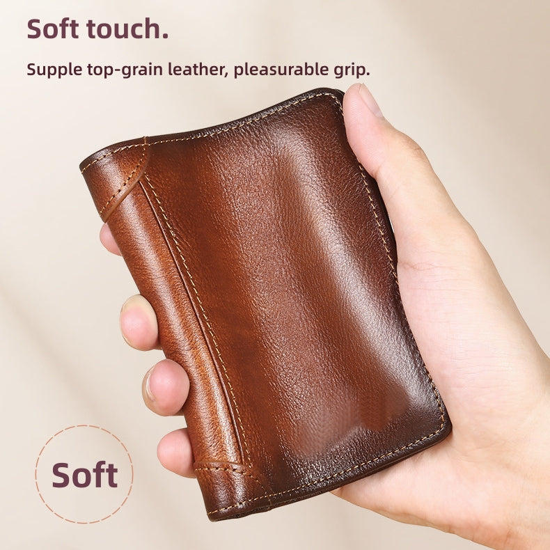💼🔒Portefeuille homme trois volets en cuir pleine fleur véritable avec protection RFID - 11 emplacements