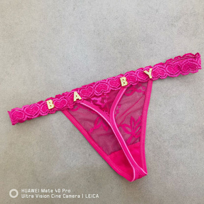 String séduisant pour femme en dentelle en forme de cœur, transparent et orné de strass en forme de lettres