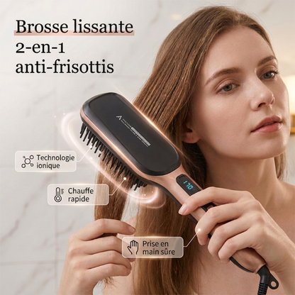 💇 Brosse Lissante 2-en-1 à Ions Négatifs – Lisseur à Brosse Protection Anti-Brûlure Réglage Température🛡️ glisse douce sans agresser votre cuir chevelu