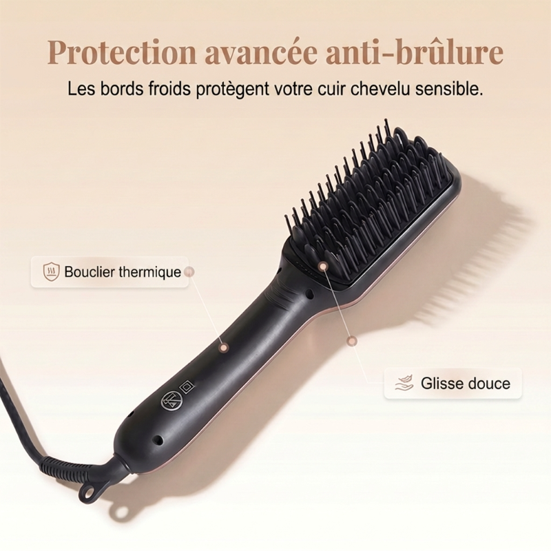 💇 Brosse Lissante 2-en-1 à Ions Négatifs – Lisseur à Brosse Protection Anti-Brûlure Réglage Température🛡️ glisse douce sans agresser votre cuir chevelu