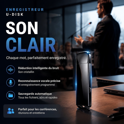 🚗50 % de réduction🔒 Enregistreur vocal USB crypté | Cryptage des fichiers · Réduction du bruit pour des enregistrements clairs · Enregistrement en une seule touche · Enregistrement à commande vocale