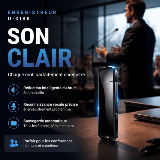 🚗50 % de réduction🔒 Enregistreur vocal USB crypté | Cryptage des fichiers · Réduction du bruit pour des enregistrements clairs · Enregistrement en une seule touche · Enregistrement à commande vocale