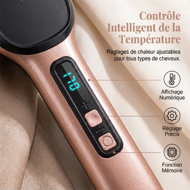 💇 Brosse Lissante 2-en-1 à Ions Négatifs – Lisseur à Brosse Protection Anti-Brûlure Réglage Température🛡️ glisse douce sans agresser votre cuir chevelu