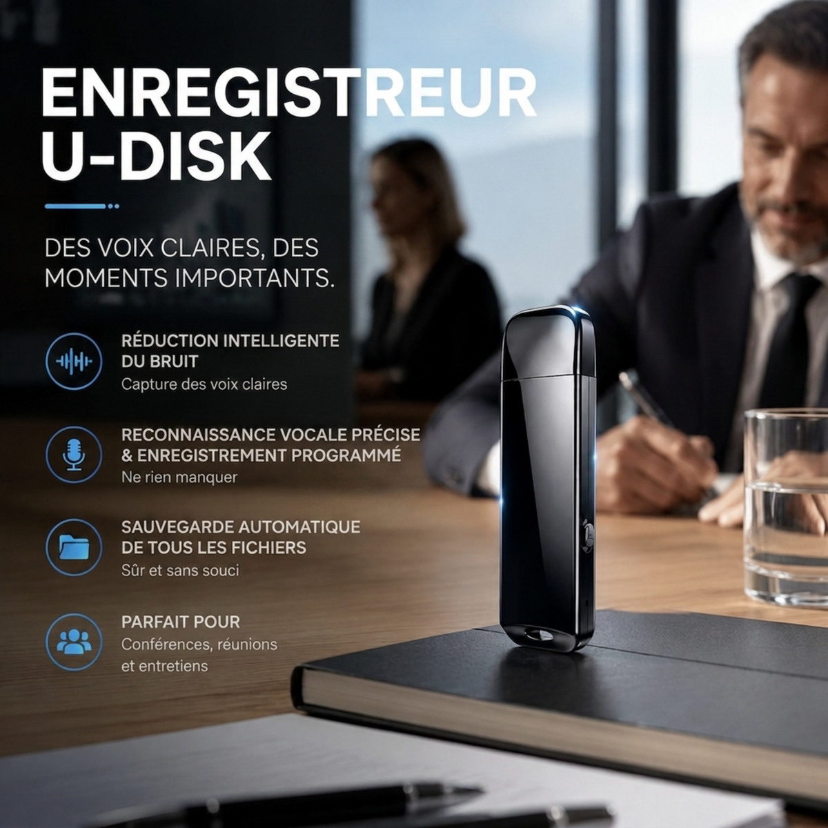🚗50 % de réduction🔒 Enregistreur vocal USB crypté | Cryptage des fichiers · Réduction du bruit pour des enregistrements clairs · Enregistrement en une seule touche · Enregistrement à commande vocale