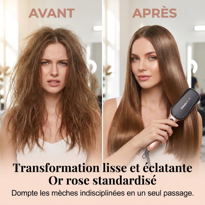 💇 Brosse Lissante 2-en-1 à Ions Négatifs – Lisseur à Brosse Protection Anti-Brûlure Réglage Température🛡️ glisse douce sans agresser votre cuir chevelu