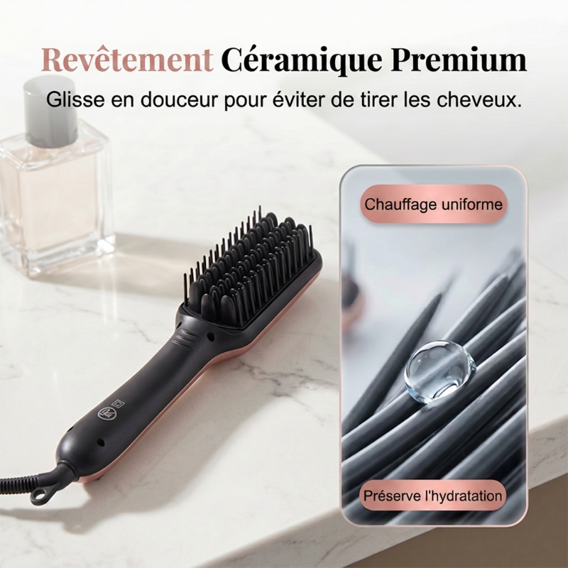 💇 Brosse Lissante 2-en-1 à Ions Négatifs – Lisseur à Brosse Protection Anti-Brûlure Réglage Température🛡️ glisse douce sans agresser votre cuir chevelu