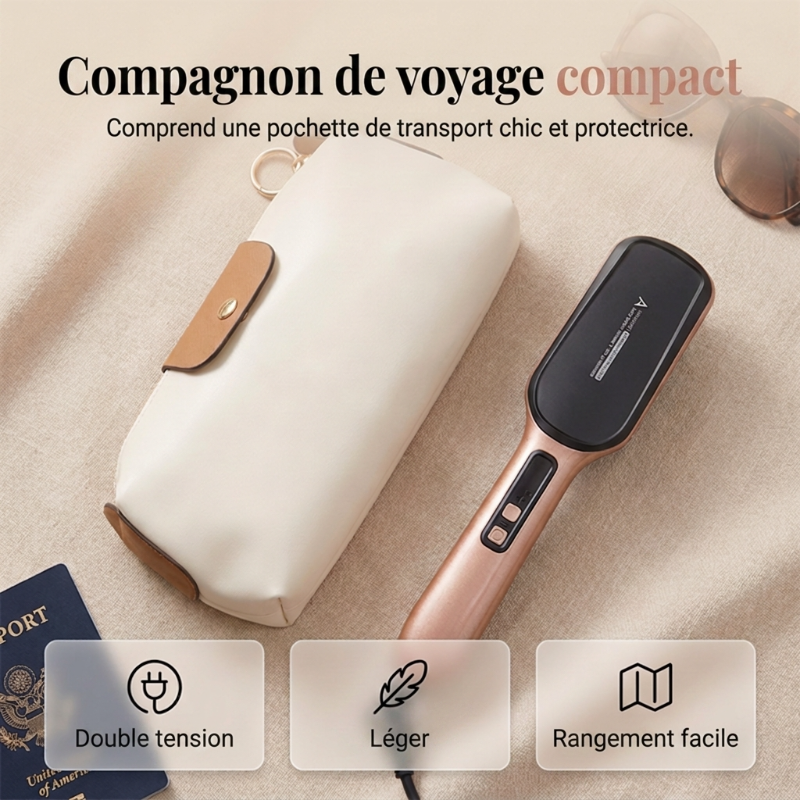 💇 Brosse Lissante 2-en-1 à Ions Négatifs – Lisseur à Brosse Protection Anti-Brûlure Réglage Température🛡️ glisse douce sans agresser votre cuir chevelu